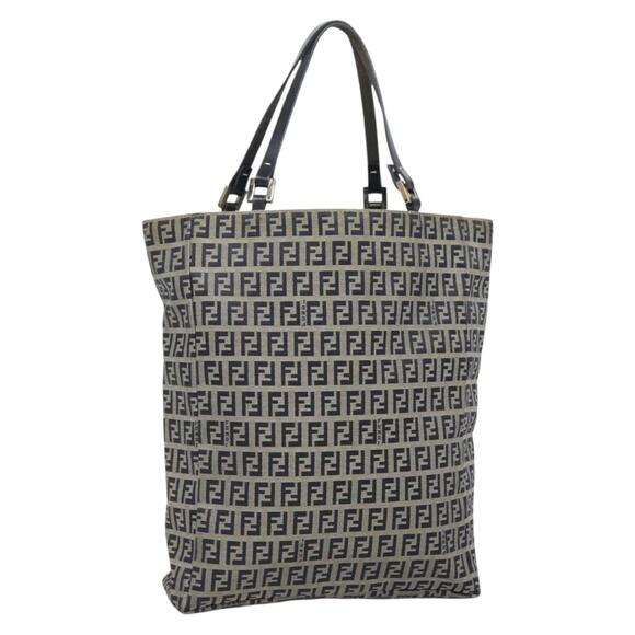 FENDI Zucchino Canvas Hand Bag Navy Silver - Picture 1 of 12